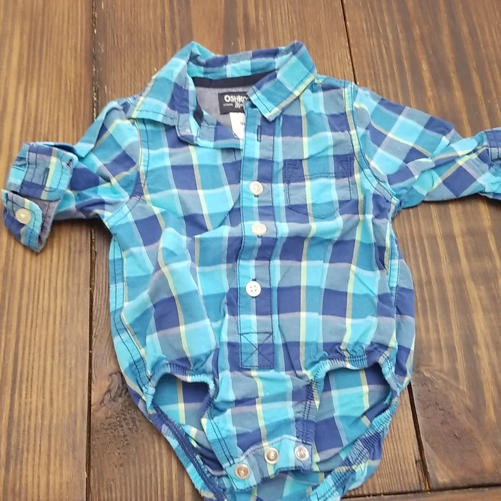 Oshkosh Buttondown Collared Plaid Bodysuits 9m